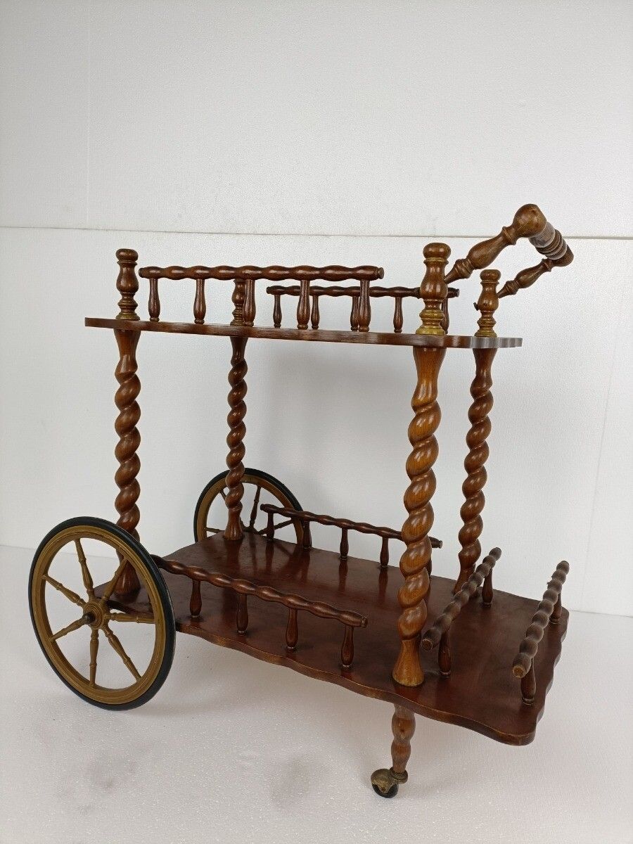 Bar Cocktail Tea Cart Trolley Mid Century Modern Kitchen Island Ornate Barley Tw photo for sale