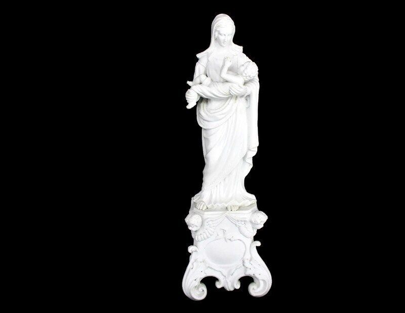 Large French Antique 1900 Bisque Statue Virgin Mary Our Lady Infant Jesus Exquis
