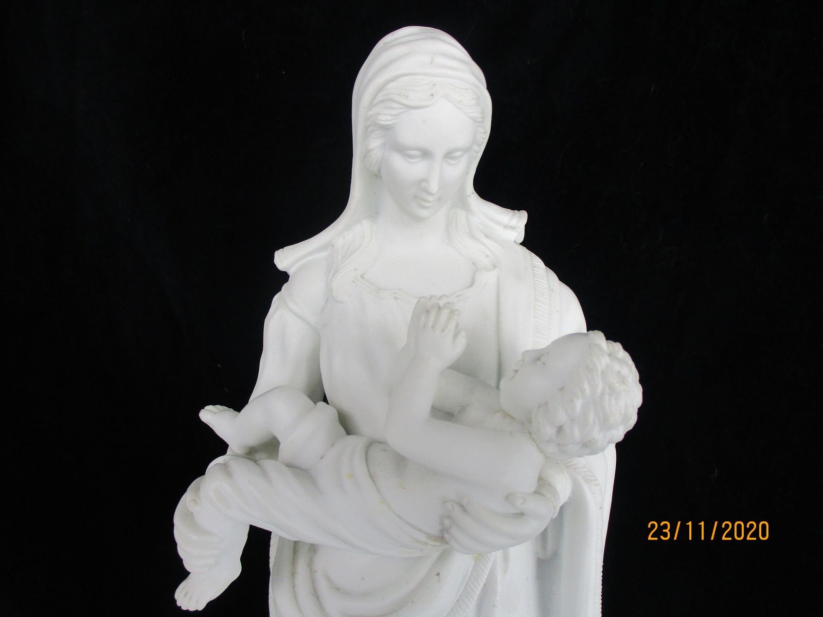 Large French Antique 1900 Bisque Statue Virgin Mary Our Lady Infant Jesus Exquis photo furniture