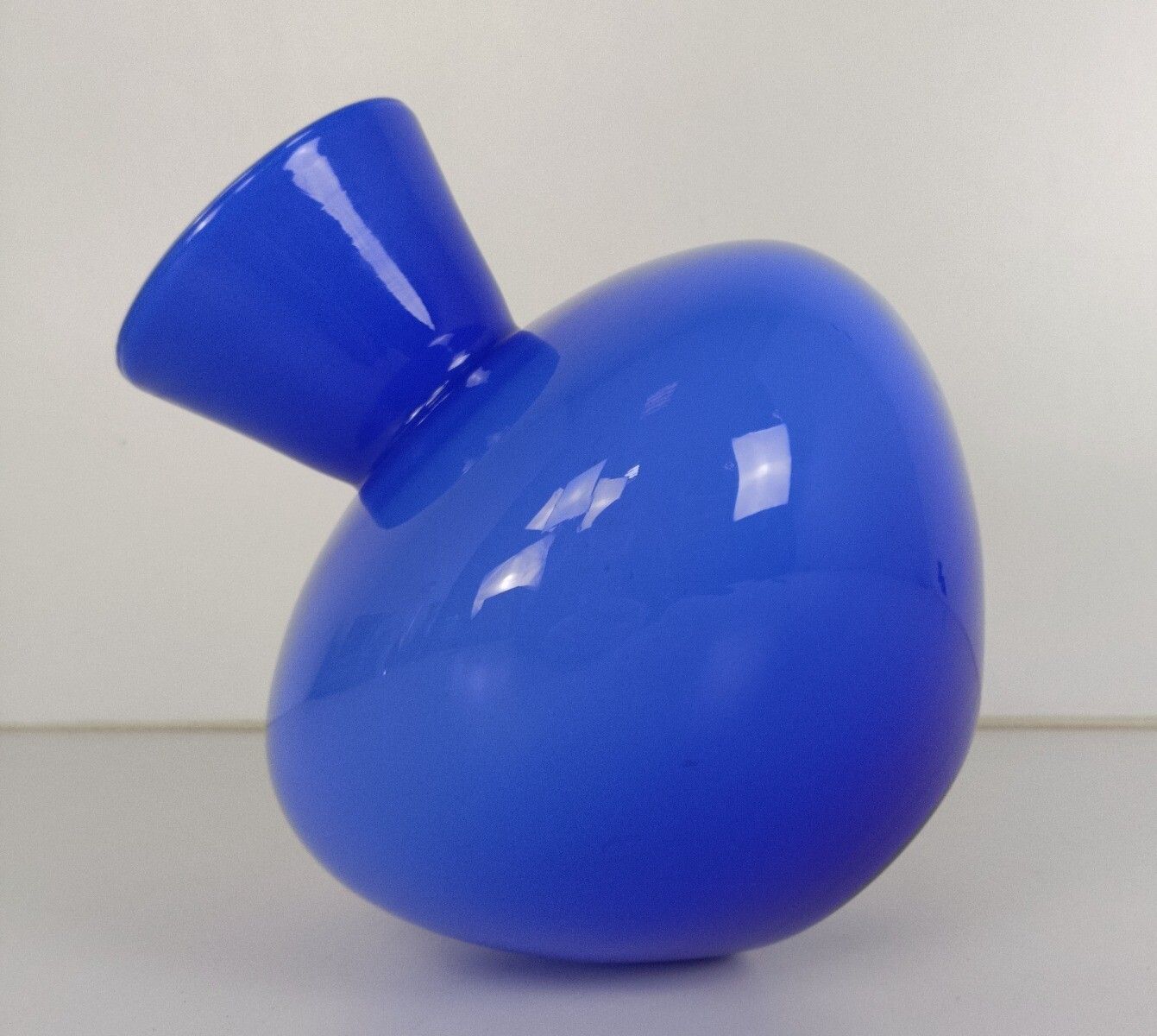 Cobalt Blue Cased Glass Vase  Round  Art Glass  Vintage photo for sale