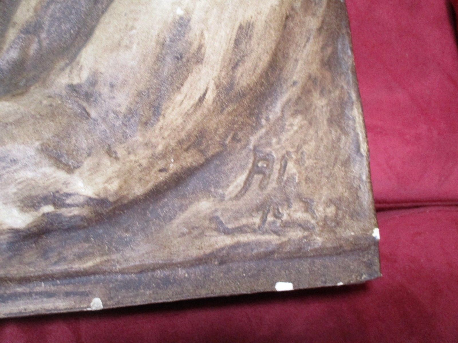 Wall Plaque Tile Plaster Mother Mary With Infant Child Tenderness Signed 17.32" photo vintage