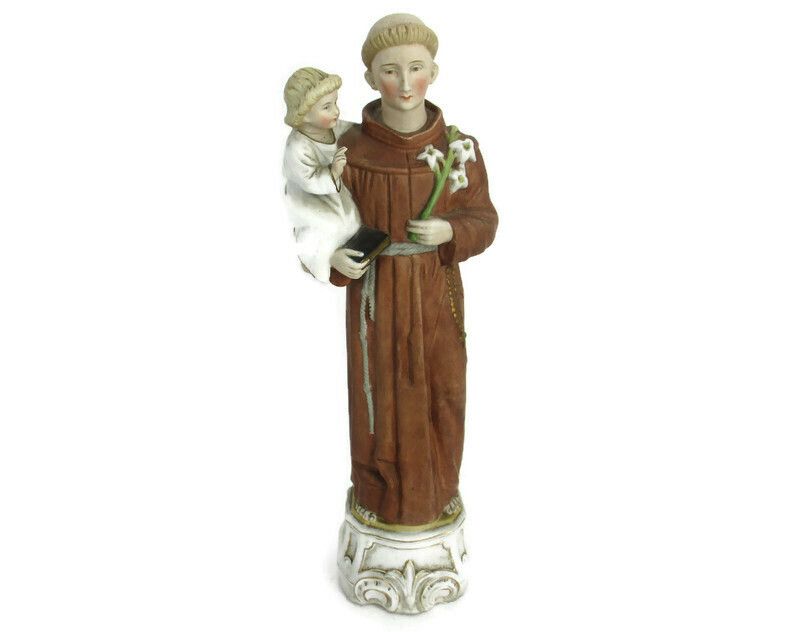 St Anthony Padua Of Lisbon Infant Child Porcelain  Statue Doctor Of The Church