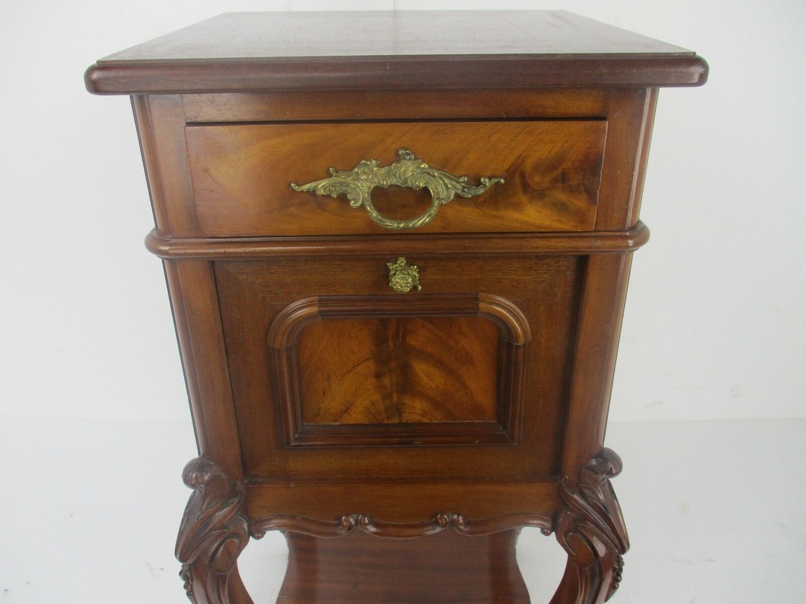 Antique Cabinet Side Table Night Stand Queen Anne Style Wood On Wheels Wow photo for sale