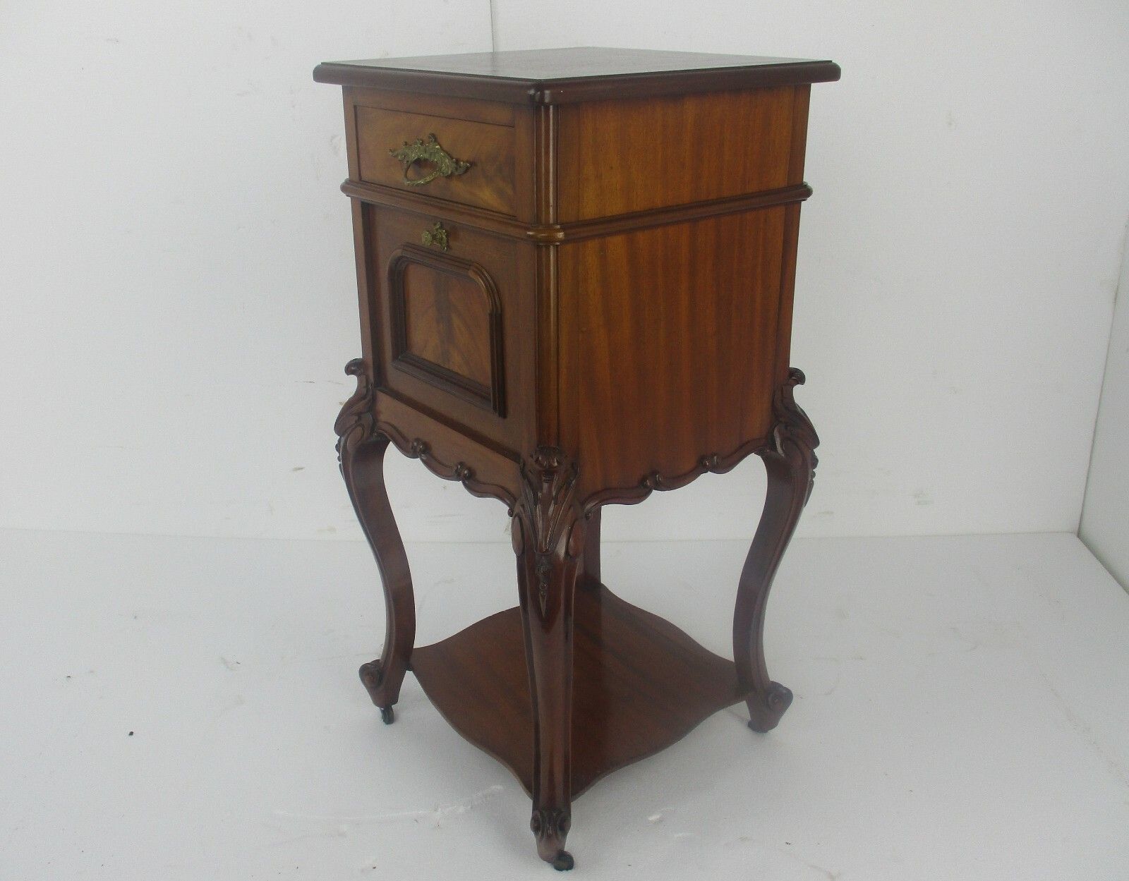 Furniture Antique Cabinet Side Table Night Stand Queen Anne Style Wood On Wheels Wow photo