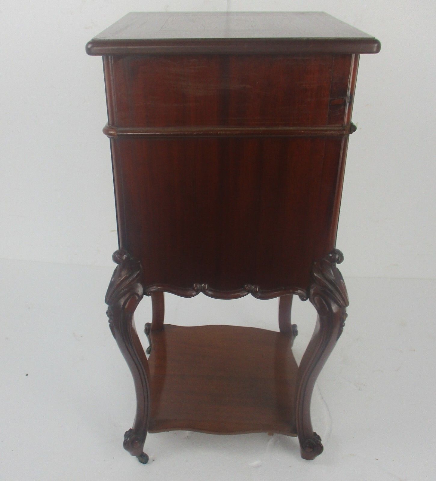 723.0 Antique Cabinet Side Table Night Stand Queen Anne Style Wood On Wheels Wow photo