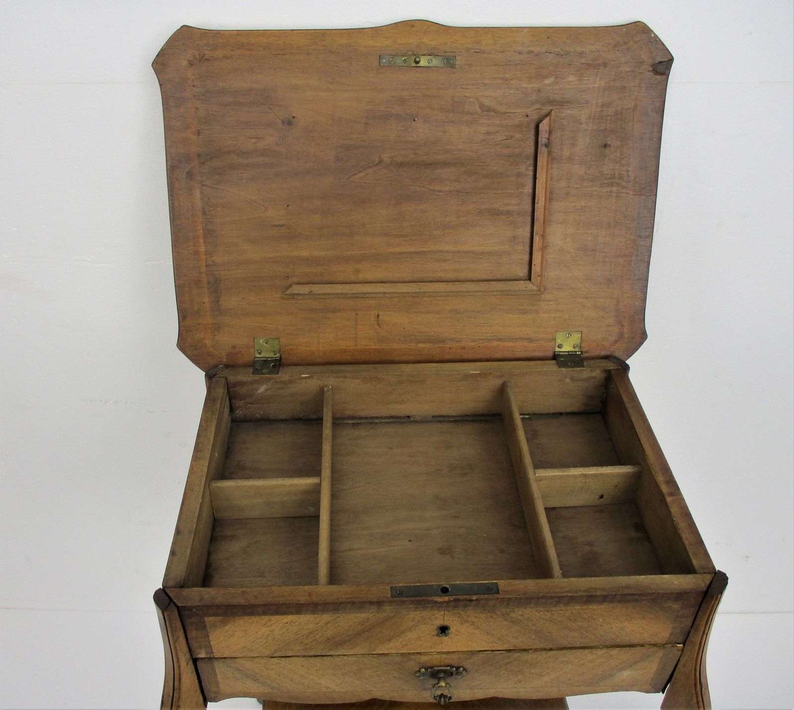photo for sale Antique Art Nouveau Inlay Wood Sewing Quilting Box Table Cabinet Two Tier Gorgeo