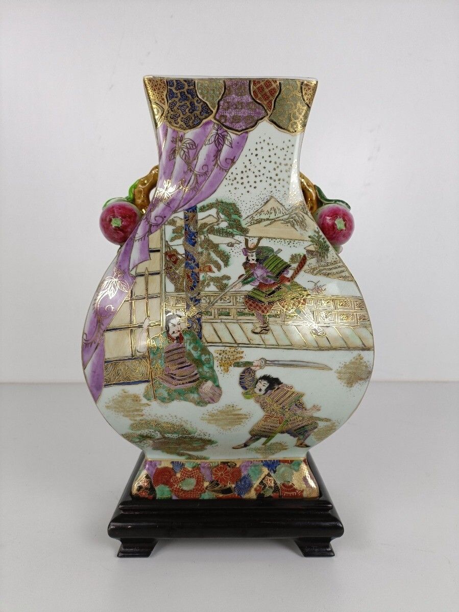 Vintage Japanese Vase Gorgeous Style Flowers Fruit Polychrome 70s Special Form photo furniture