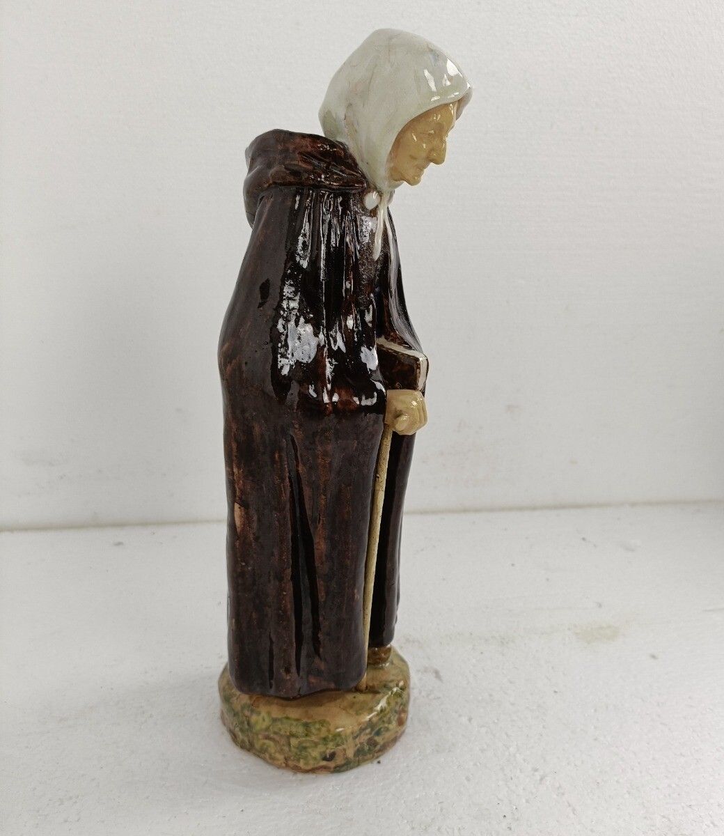 Old Lady Poterie Flamande Faience Flanders Pottery Glazed Large Collector Hand M photo for sale