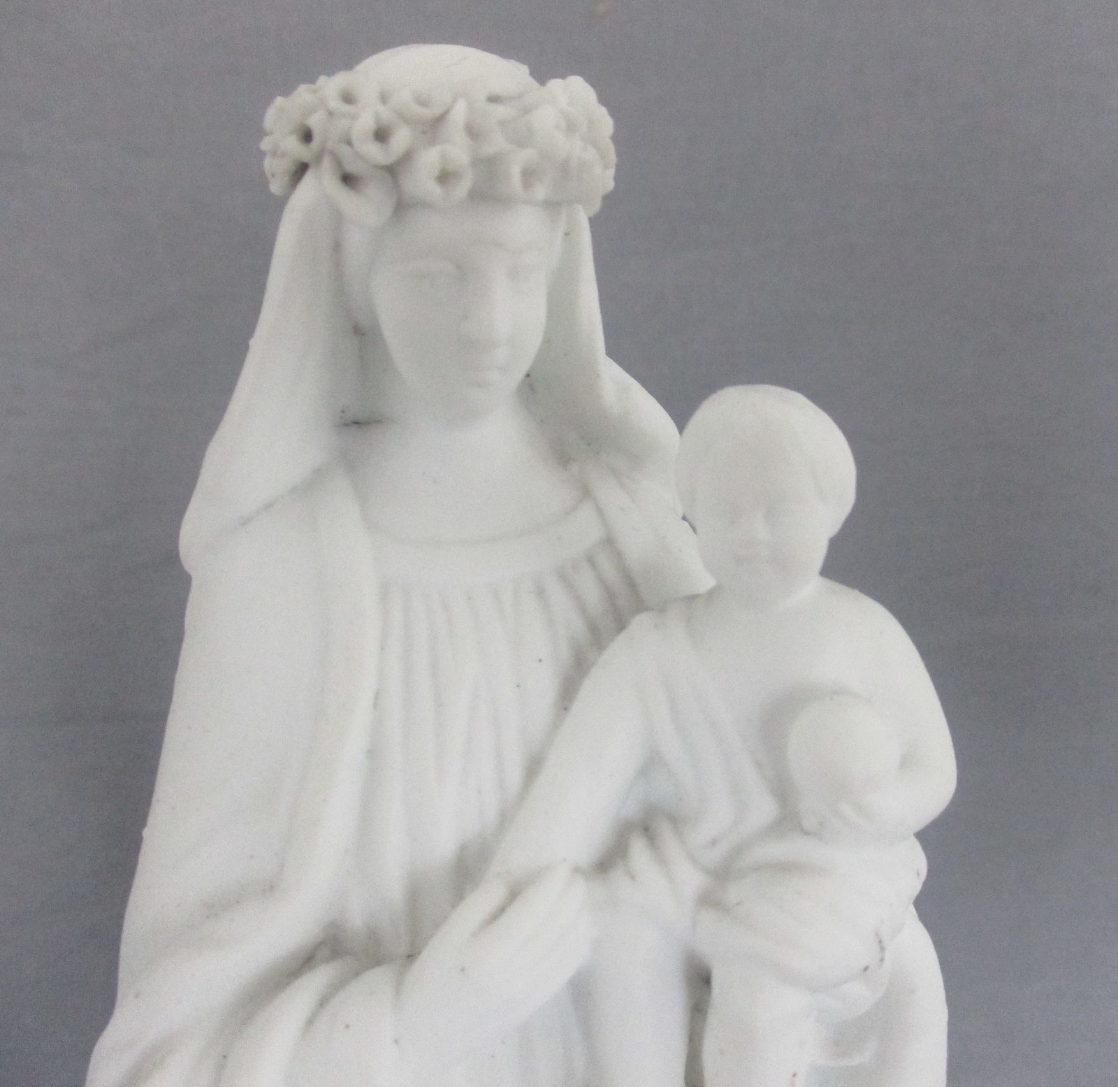 Antique Bisque Porcelain Statue Virgin Our Lady Mary Madonna With Infant Jesus F photo furniture