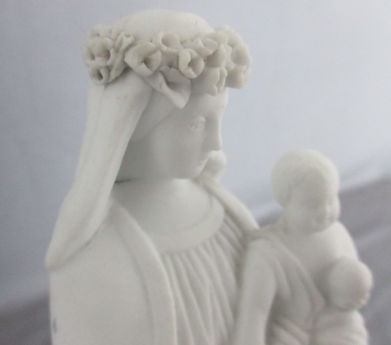 Antique Bisque Porcelain Statue Virgin Our Lady Mary Madonna With Infant Jesus F photo Art