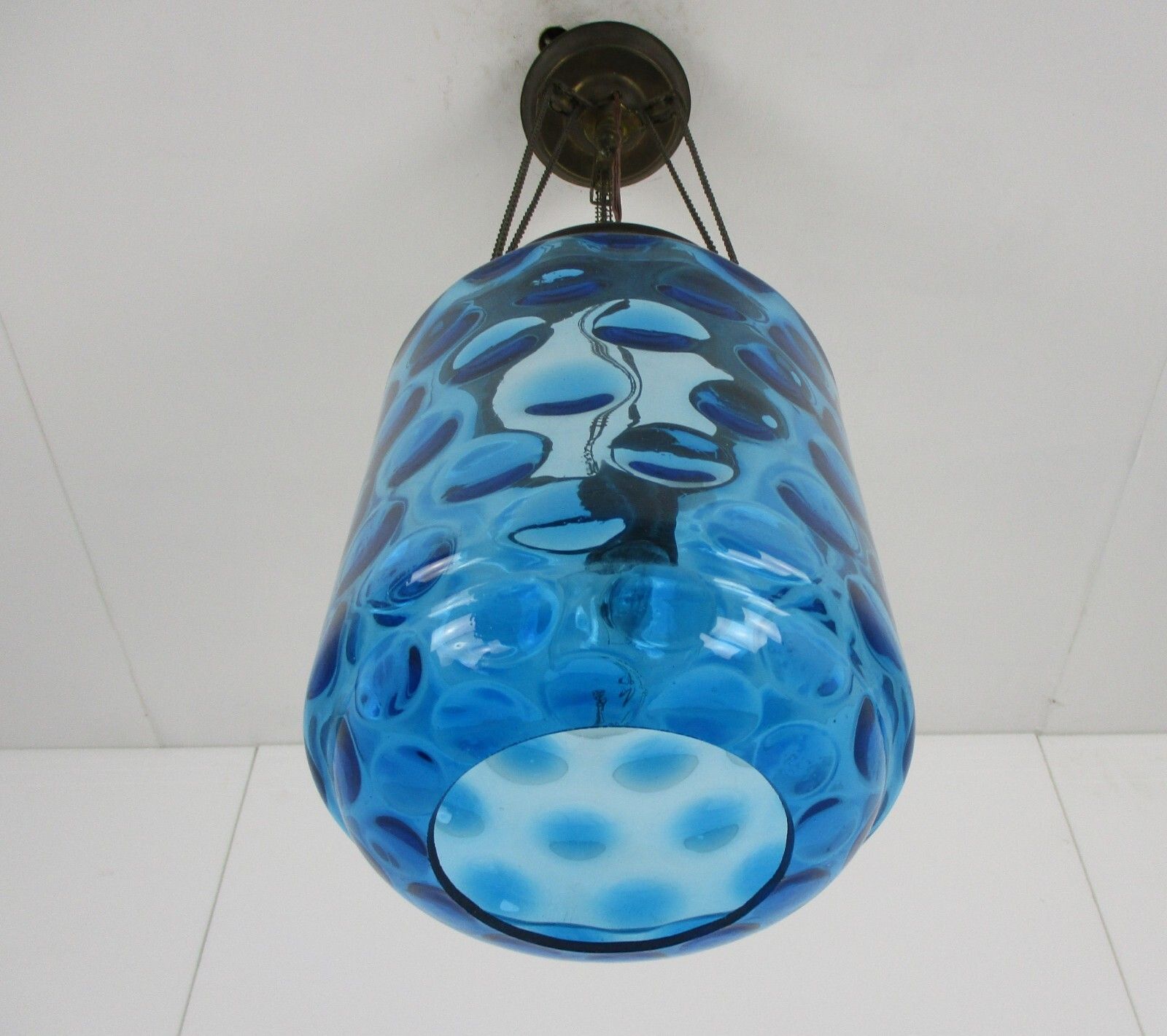 Bubbled Blue Optic Glass Chandelier Pendant Vintage Era Empoli Italy photo buy