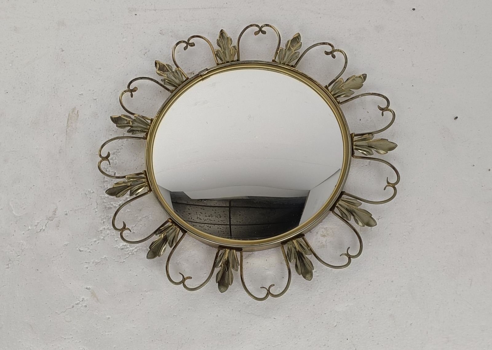 Retro Modernist Starburst Sunburst Metal Wall Convex Mirror Mid Century Leafs Re photo furniture