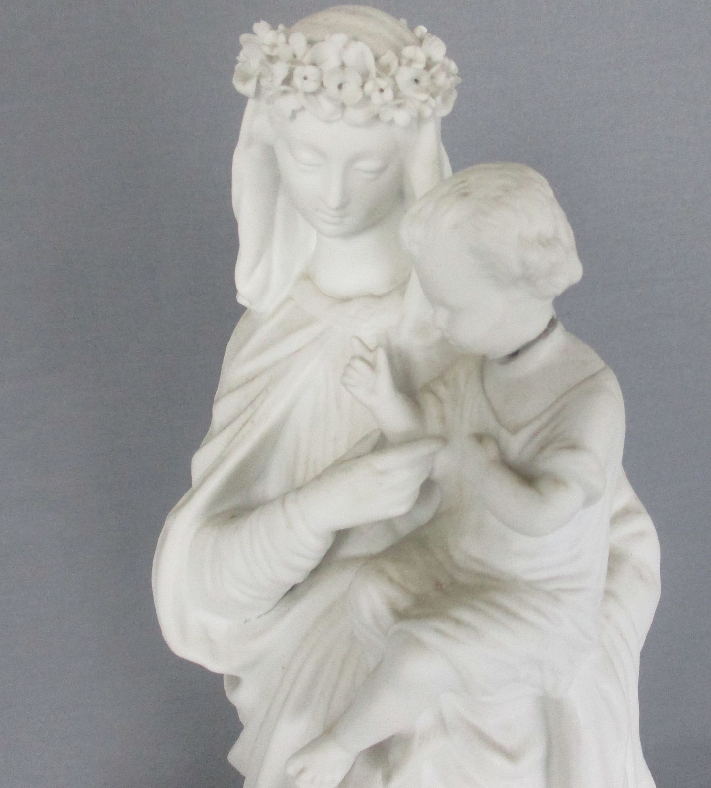 Large French Antique 1900 Bisque Statue Virgin Mary Our Lady With Infant Child F photo for sale