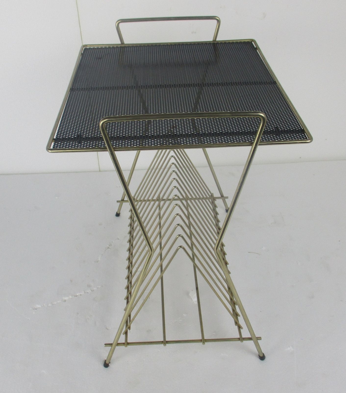 Atomic Perforated Wire Iron Cart Trolley Music Albums Side Table Mid Century M photo 384.0