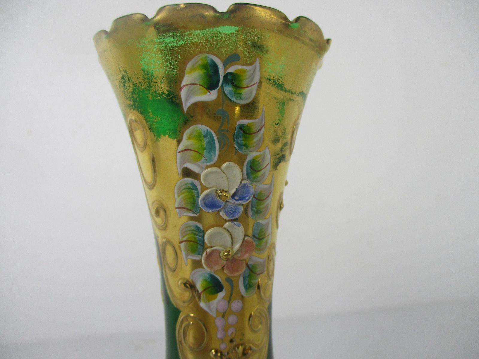 Moser Art Glass Hand Painted Small Vase Glass Twisted Stem Gold Gilded Bohemian photo for sale