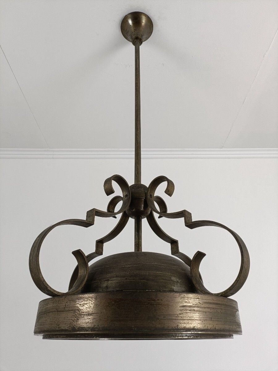 Art Deco Chandelier Pendant Attributed To De Coene Belgium Industrial Loft Style photo vintage
