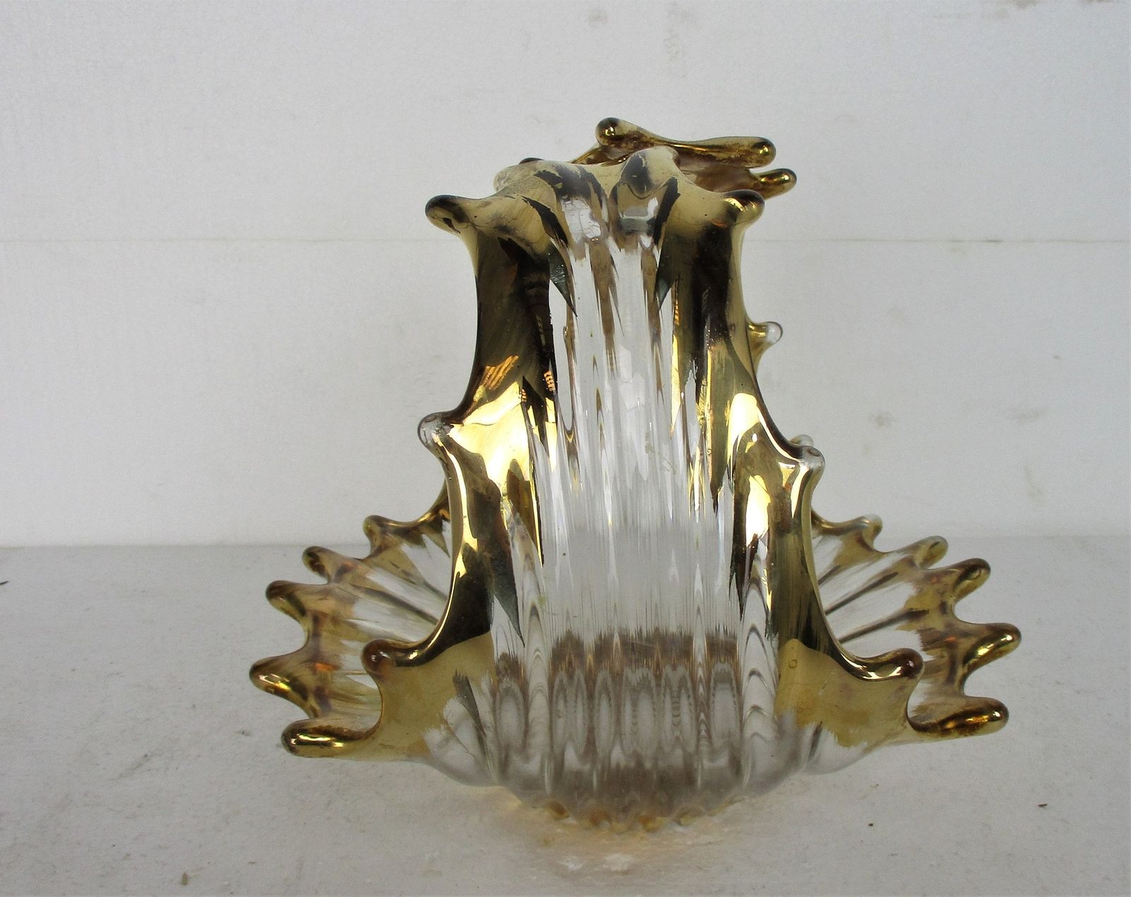 Art Glass Amber Champagne Clear Bowl Dish Centerpiece Murano Style Basket photo Home Decor