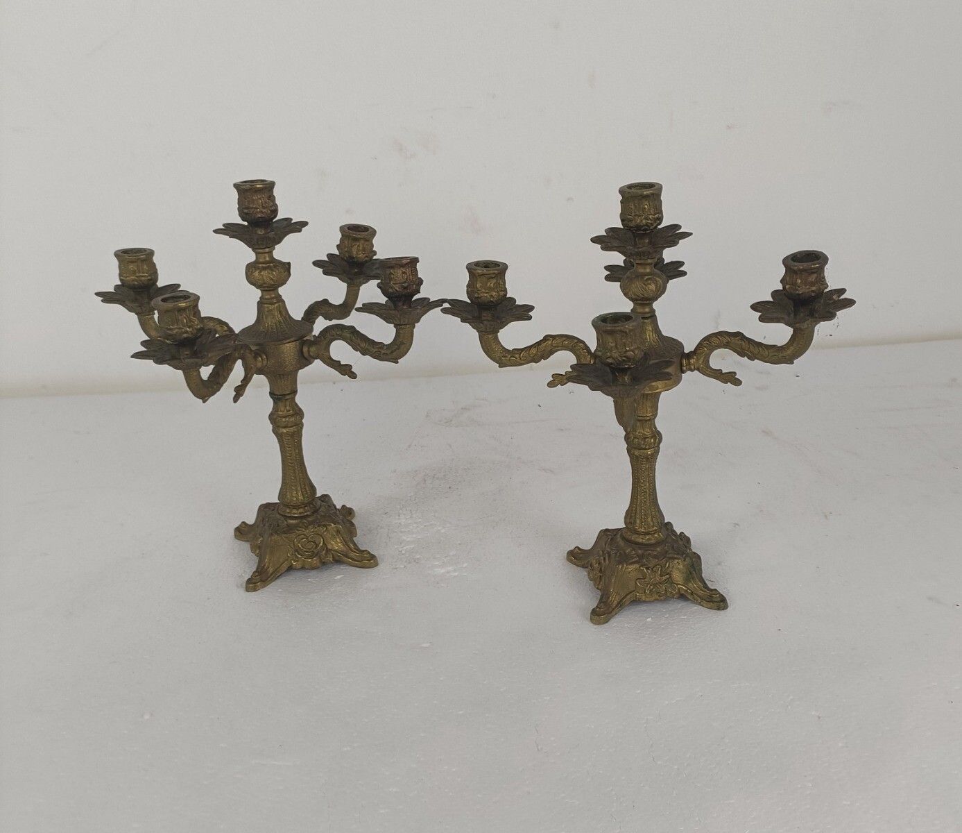 Couple Candle Holders Brass Ornate Hollywood Regency Style Candelabra 5 Arm photo furniture