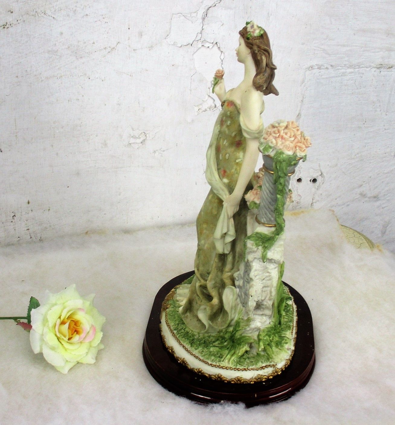 Vintage Statue Figurine Young  Flower Girl  Resin Flowers Elf Lion Head photo buy
