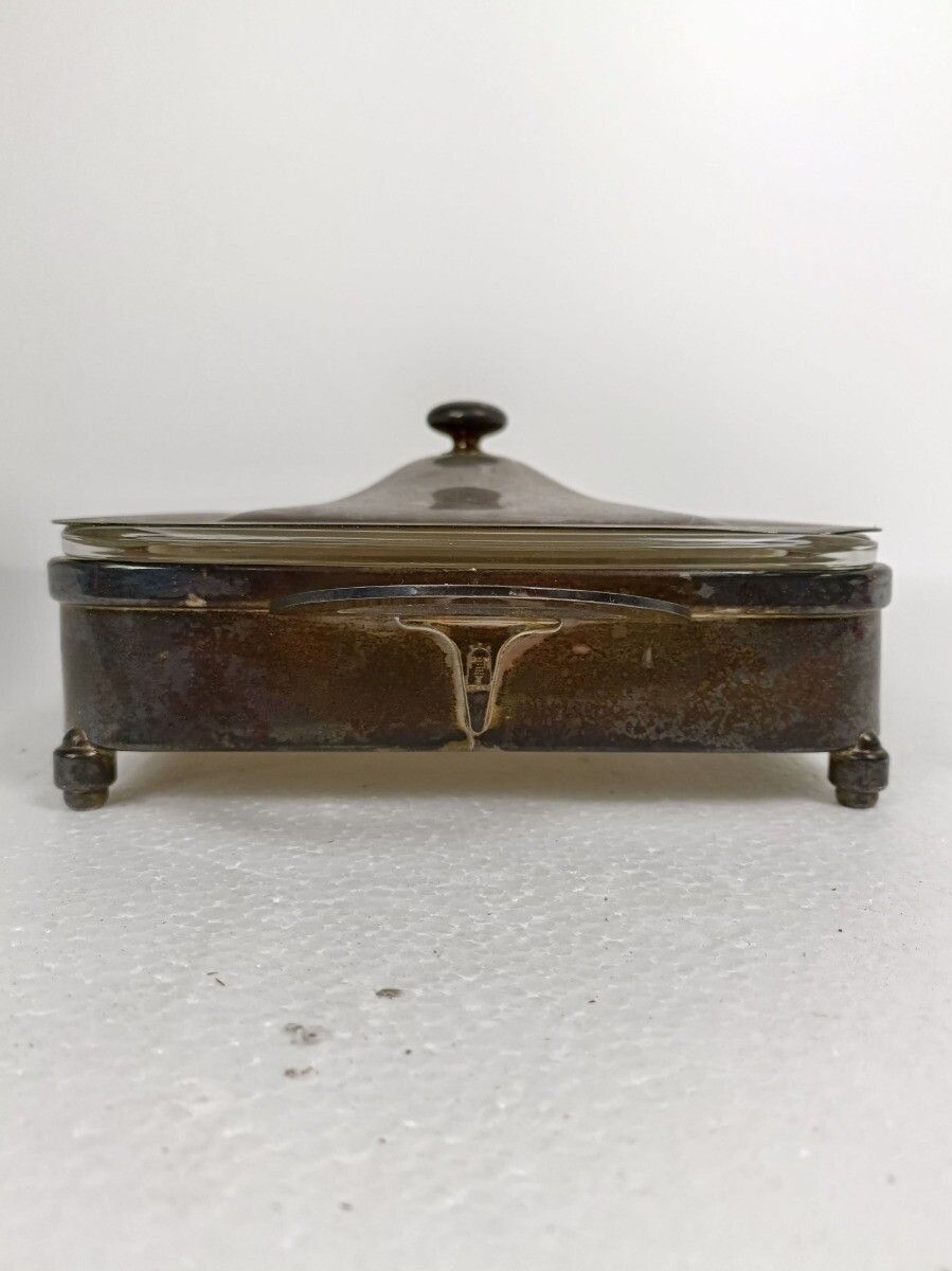 Silver Plated Caddy Pyrex Dish Pm Italy Marked photo vintage