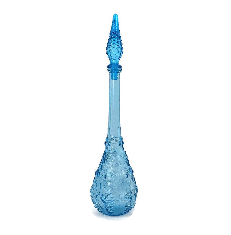 Vintage Art Bubbled Glass  Light Blue Azzurro Empoli Bottle Italian Decorative