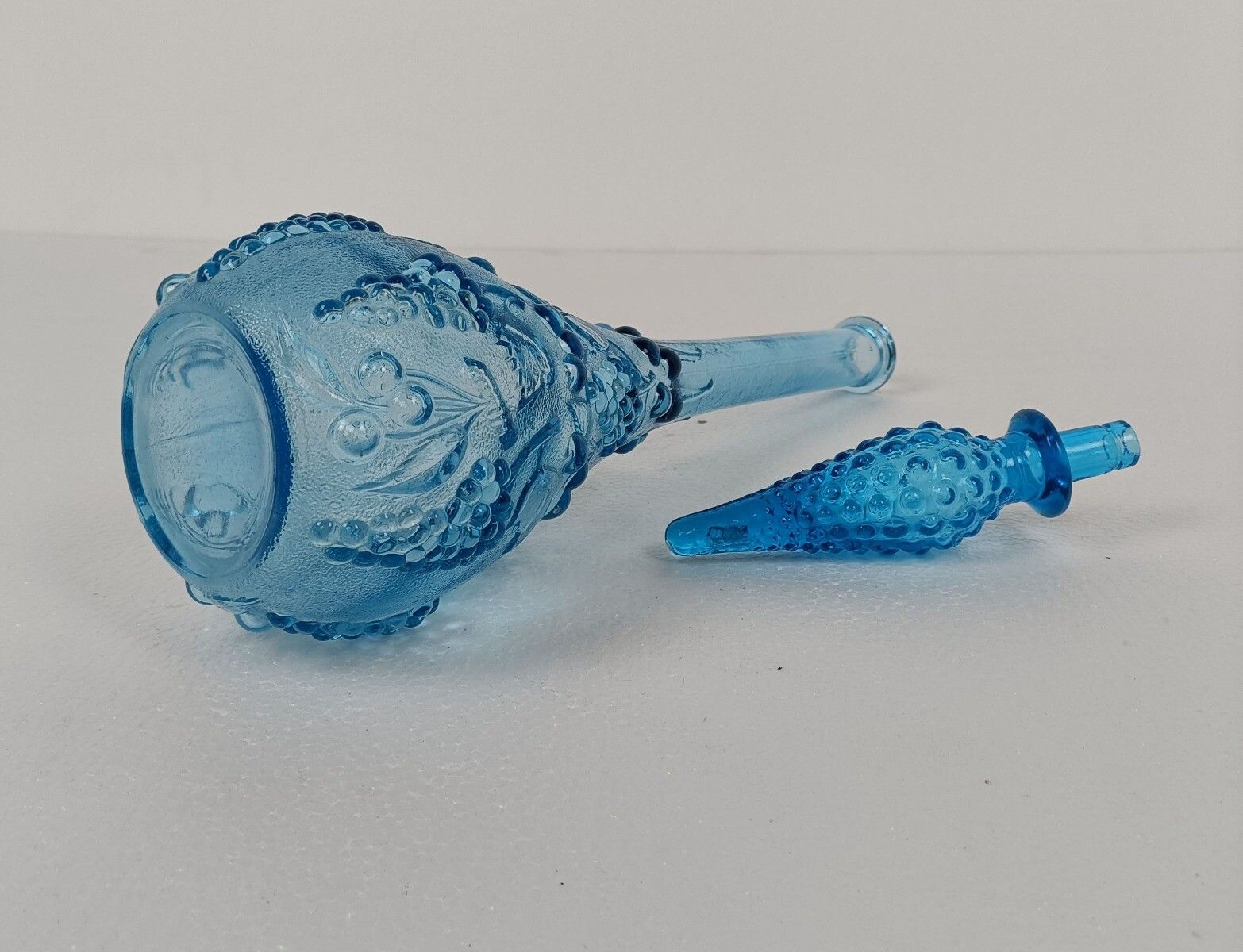 Vintage Art Bubbled Glass  Light Blue Azzurro Empoli Bottle Italian Decorative photo Home Decor