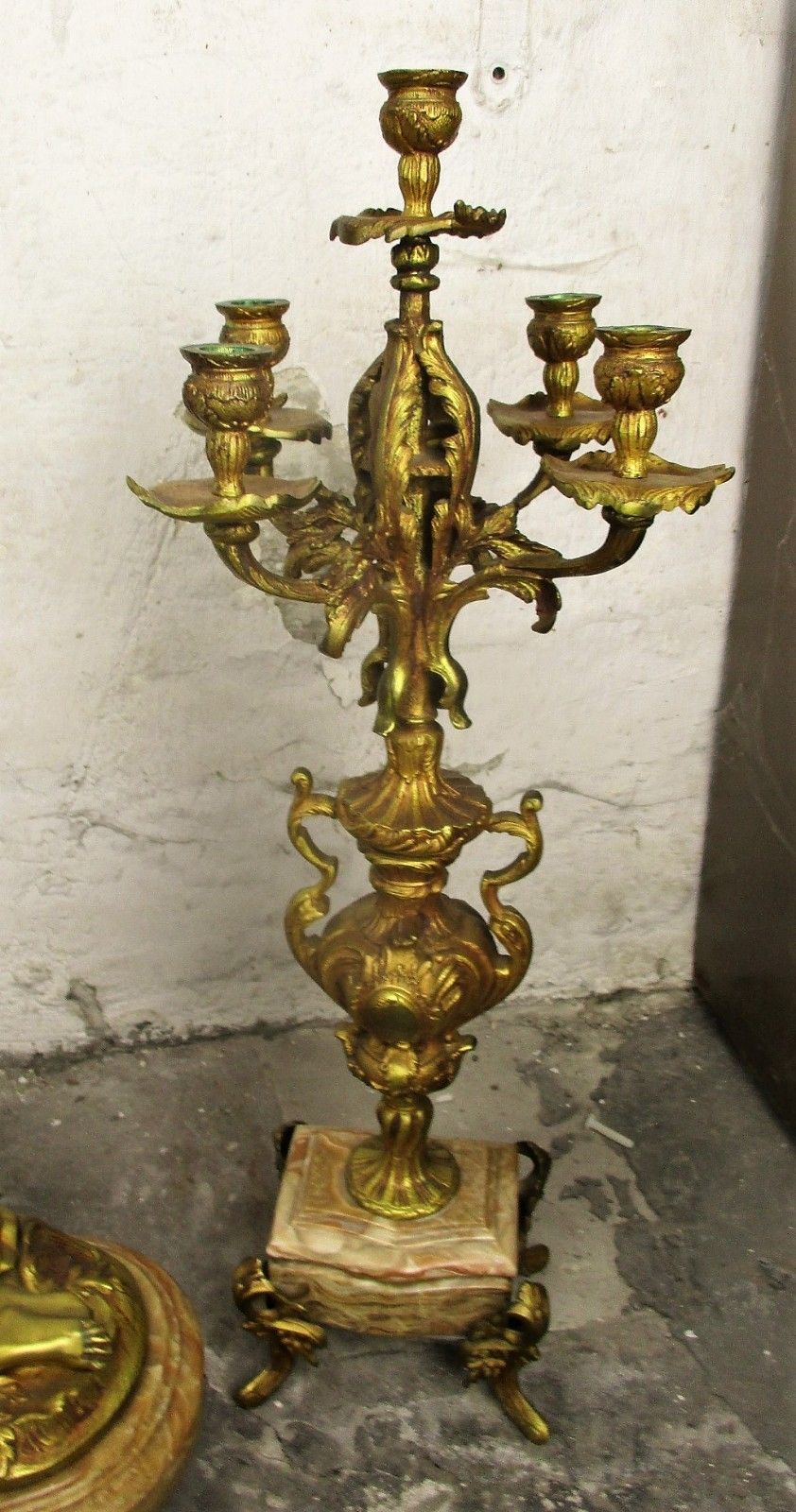 photo furniture 3 Piece Garniture Mantle Set Candelabras Lady Angel Hermle Clock Set Working Wow