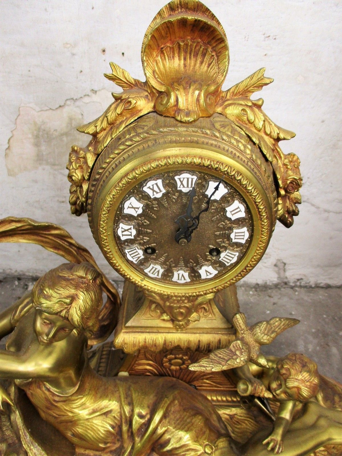 photo for sale 3 Piece Garniture Mantle Set Candelabras Lady Angel Hermle Clock Set Working Wow