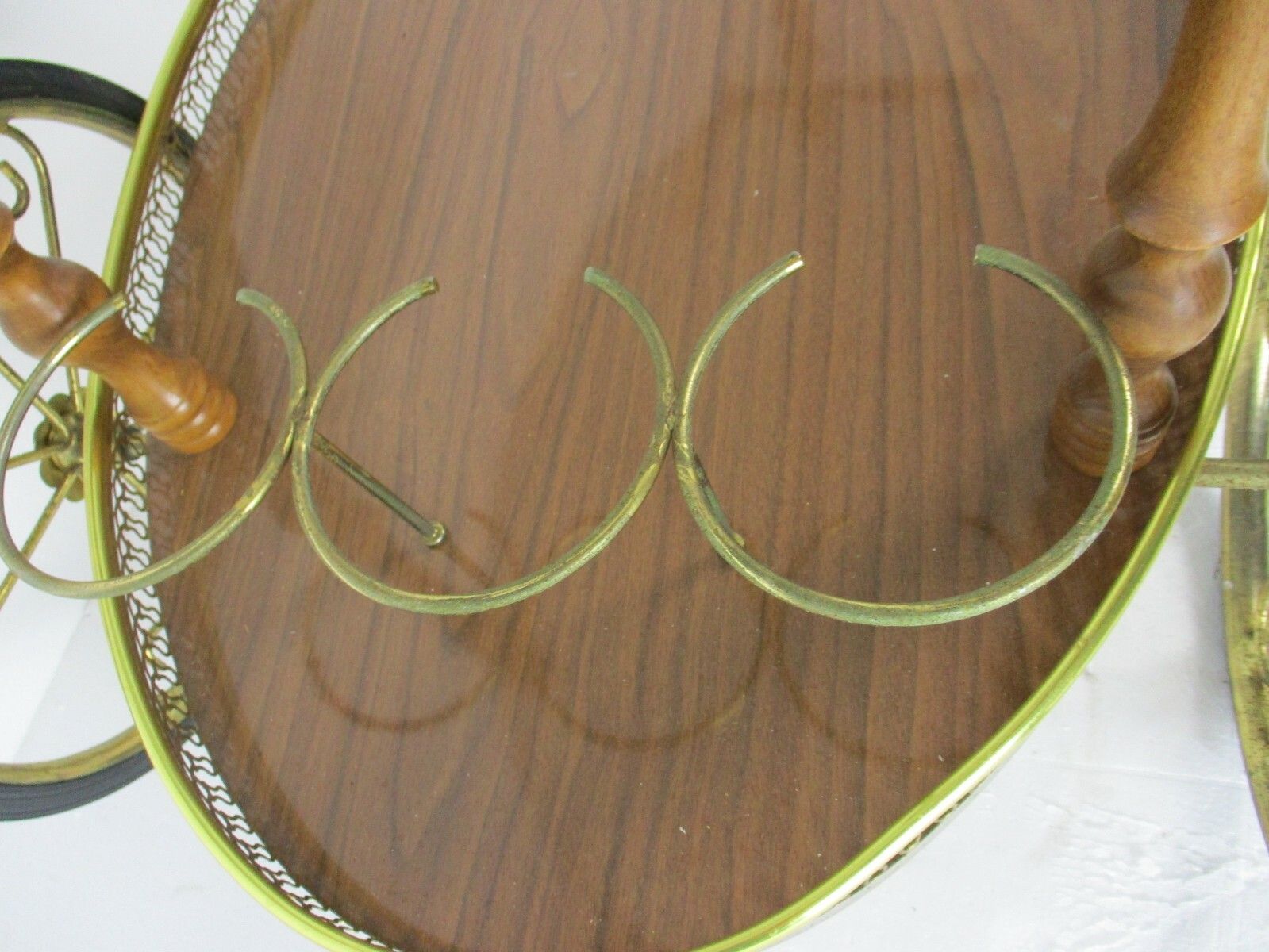Oval Bar Cart Trolley Cocktail Kitchen Island  Tray Hollywood Regency Funky Vtg photo for sale