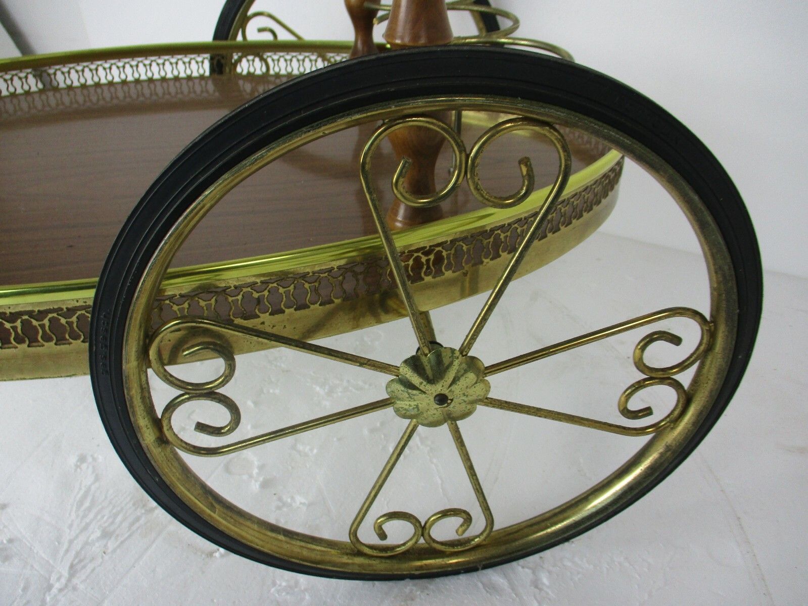 Oval Bar Cart Trolley Cocktail Kitchen Island  Tray Hollywood Regency Funky Vtg photo buy
