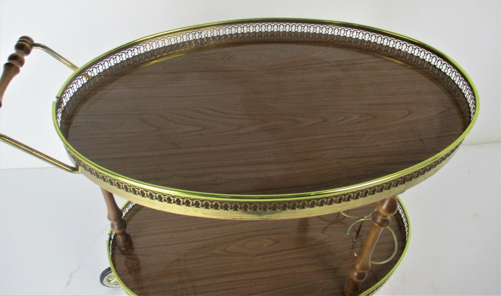 photo furniture Oval Bar Cart Trolley Cocktail Kitchen Island  Tray Hollywood Regency Funky Vtg