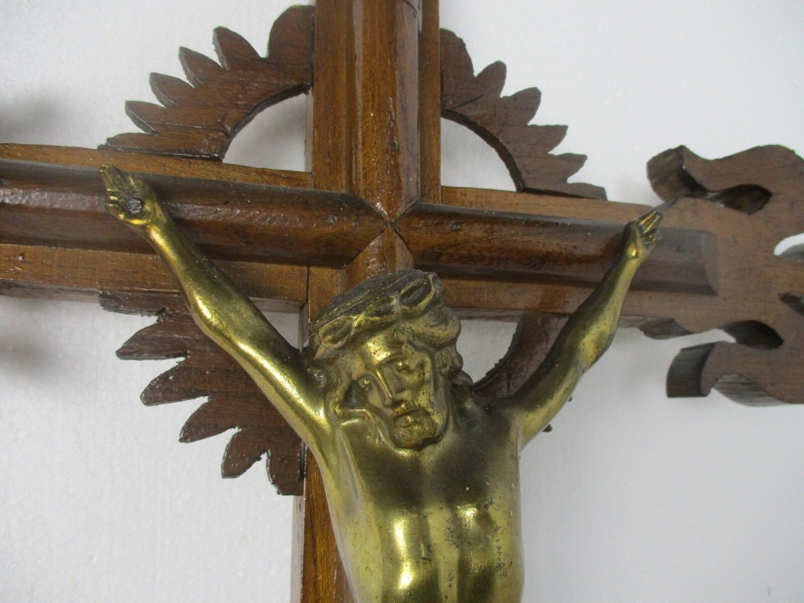 Xl Hand Carved Wood  French Hanging Ornate Crucifix Jesus Christ Fleur De Lis photo 278.0