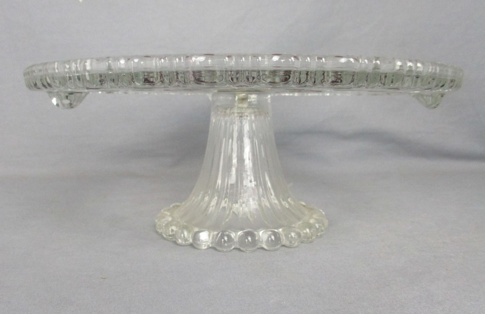 Stunning Art Deco Footed Cake Stand Pedestal Art Glass Cranberry Clear photo for sale