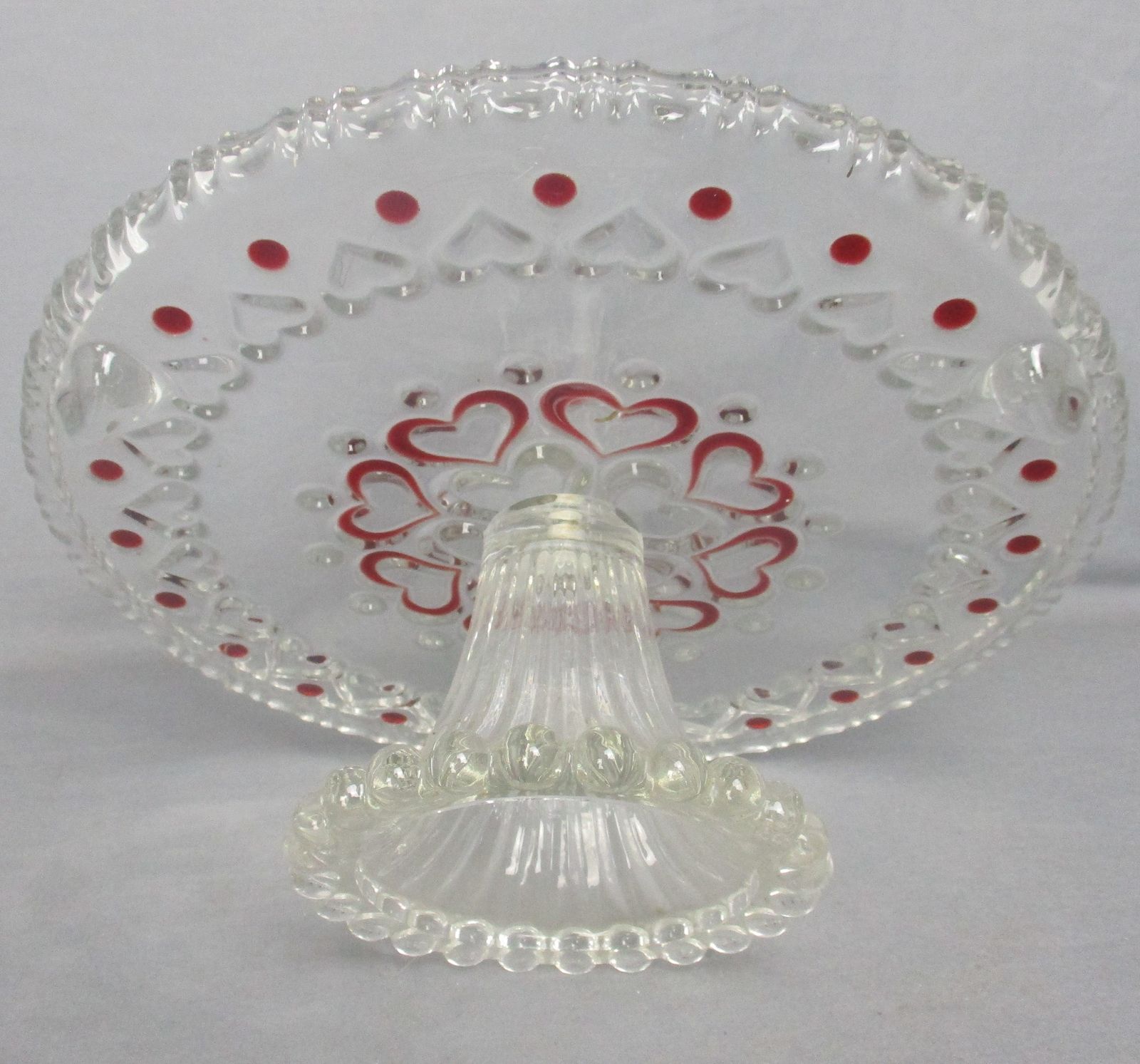 Stunning Art Deco Footed Cake Stand Pedestal Art Glass Cranberry Clear photo Home Decor