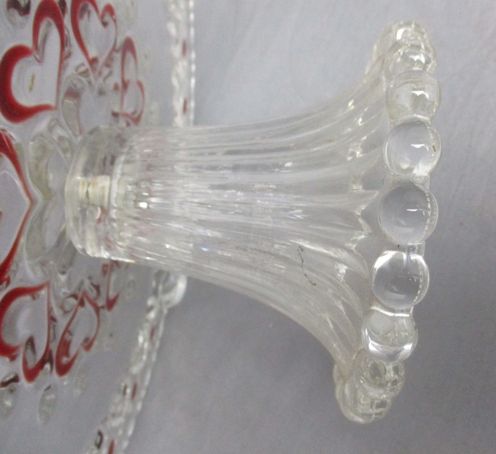 Stunning Art Deco Footed Cake Stand Pedestal Art Glass Cranberry Clear photo 101.0