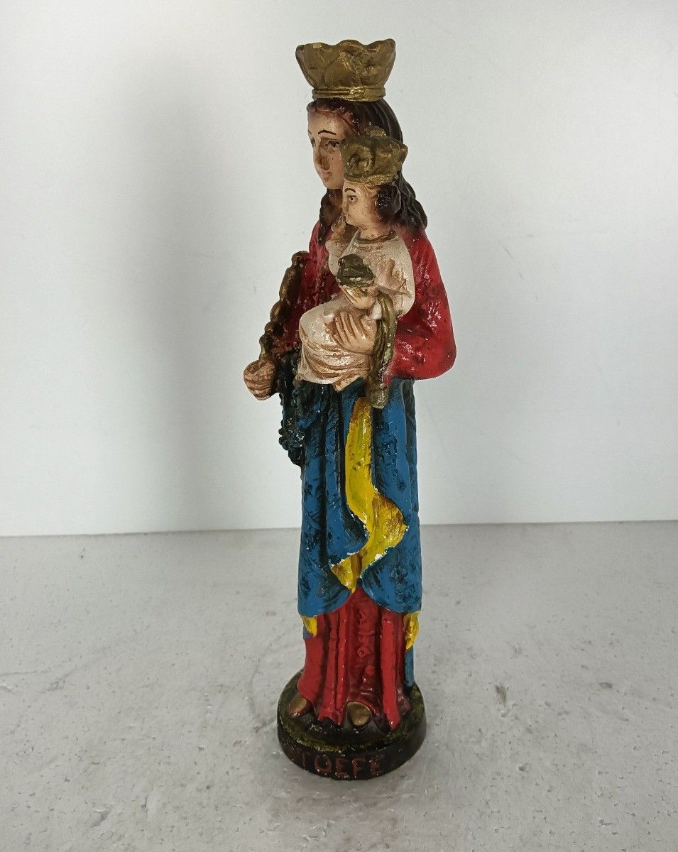 Statue Our Lady Of Stoepe Infant Child Plaster Vintage Polychrome Collector  Pol photo for sale
