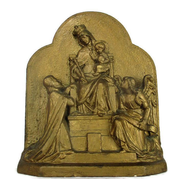 High Relief Tableaux  Virgin Infant Child Plaster Statue Adoration Angel Lovely