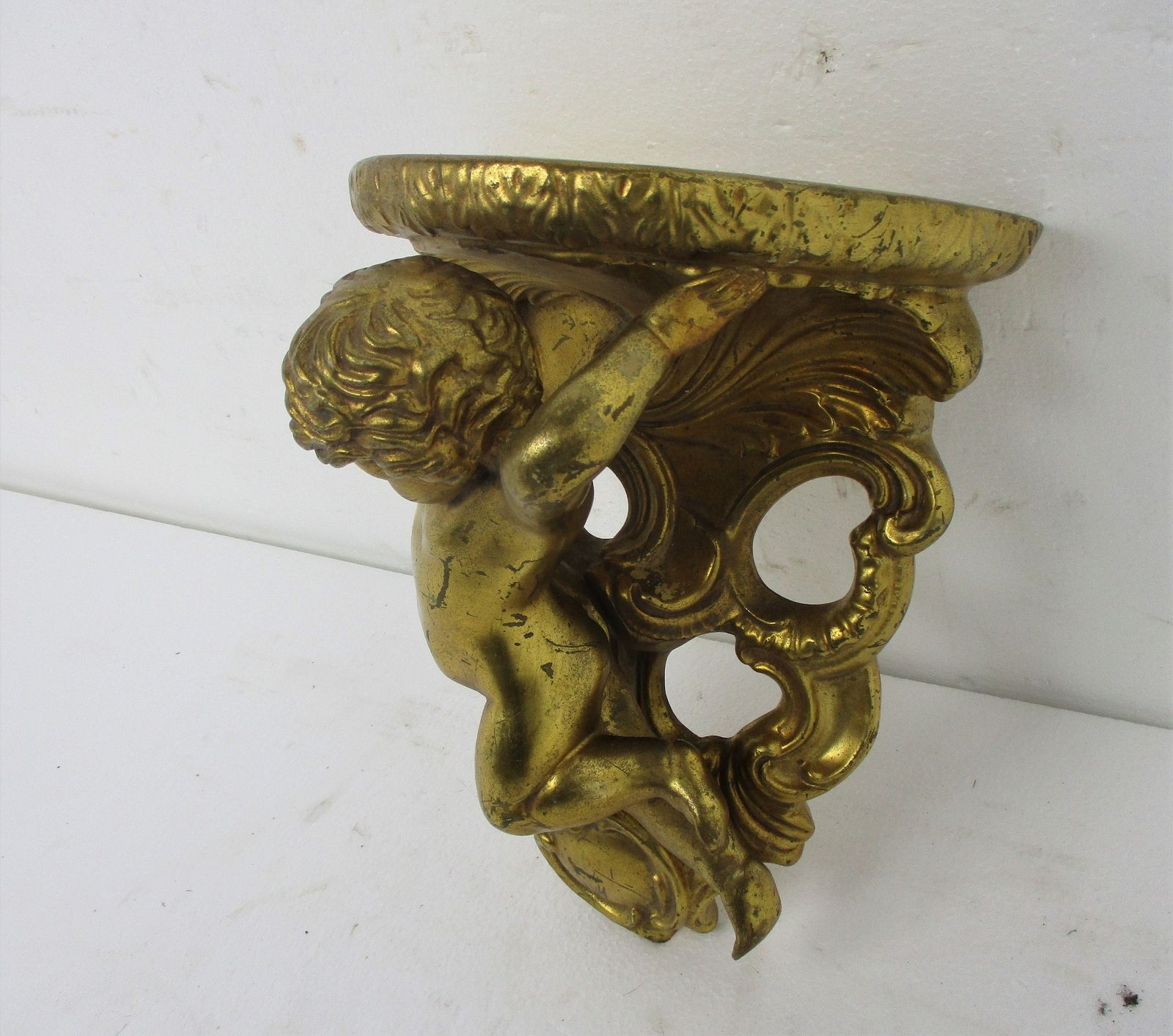 Ornate Wall Mounted Putti Console Shelf Rack Gold Gilded Hollywood Regency Corbe photo Furniture