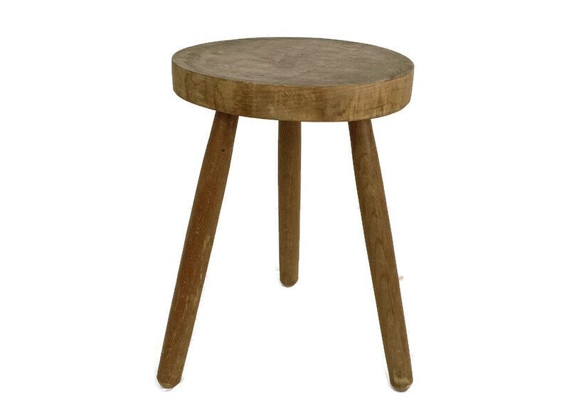 Milking Stool, Stool, Pedestal, Plant Stand, Antique, Sandblasted, Wood, Funky,