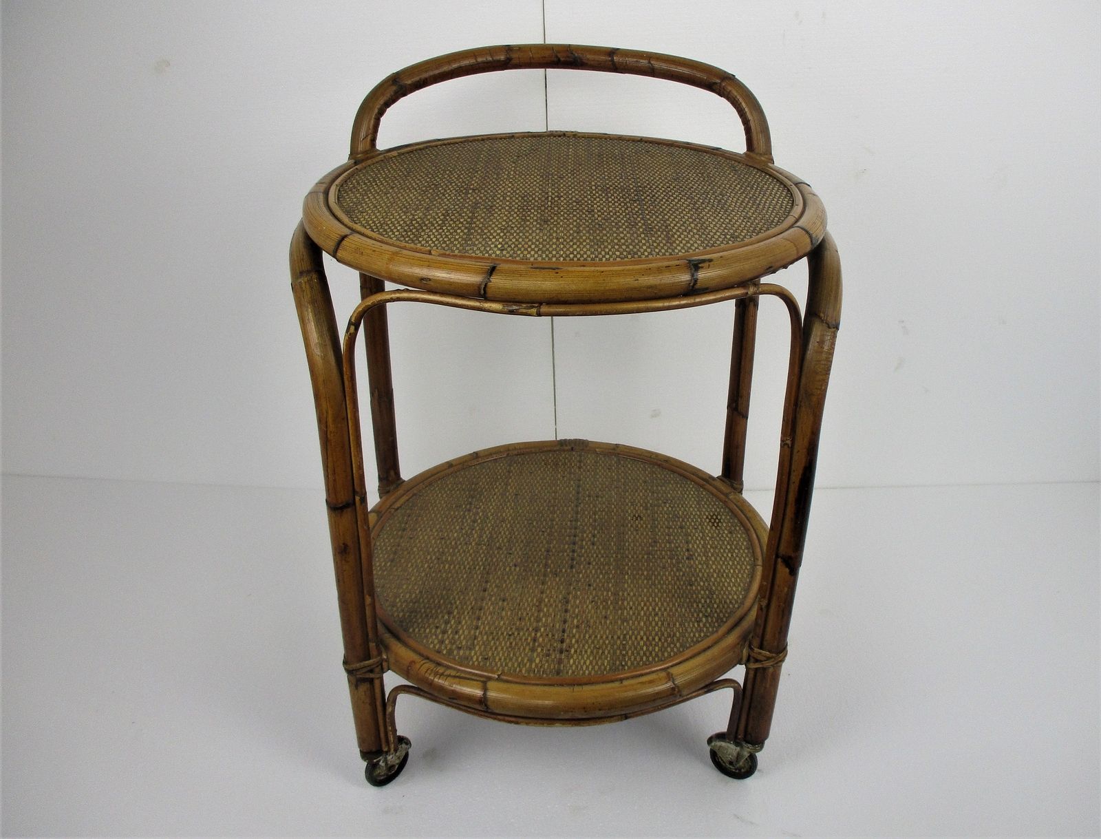 French Riviera Bamboo Rattan Bar Cocktail Tea Garden Cart Trolley Mid Century Mo photo furniture