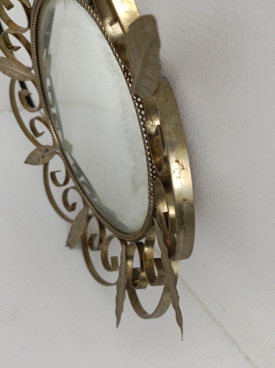 Retro Modernist Starburst Sunburst Metal Wall Mirror Mid Century Leafs Chrome photo 182.0
