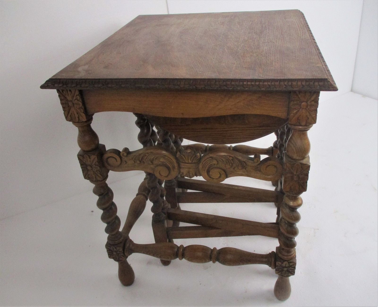Barley Twist Set Wood Side Occasional Wine Coffee Table Pedestal Plant Stand Pli photo for sale
