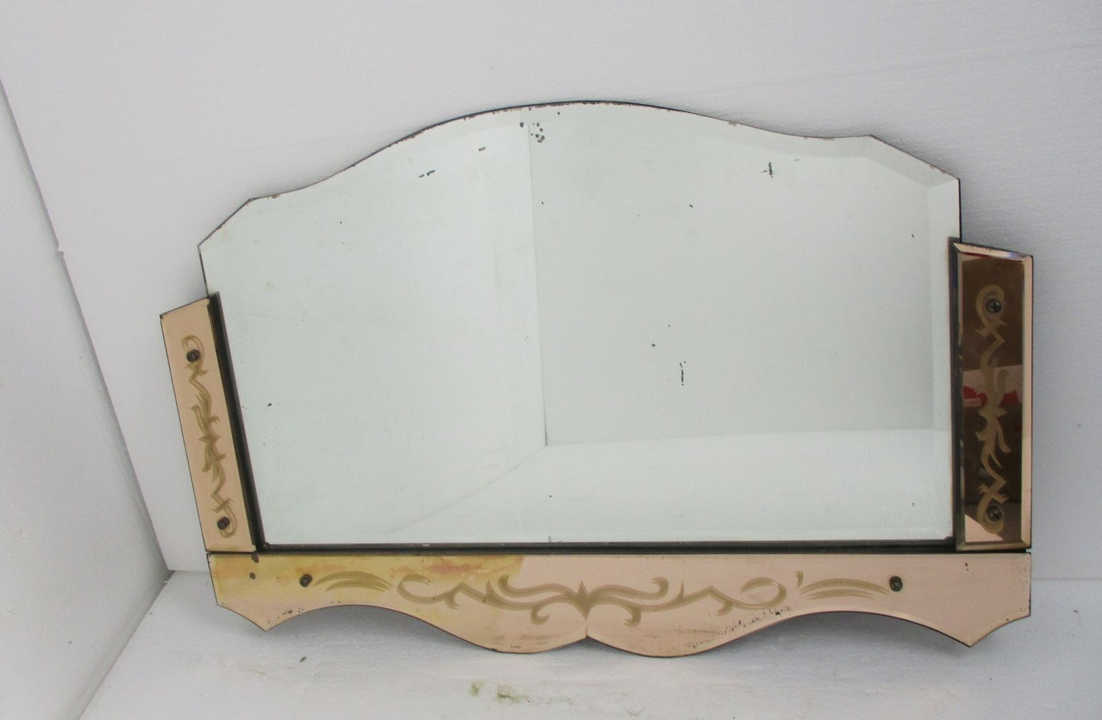 Art Nouveau Mirror Pink Edges Flowers Venetian Ornate Art Deco Beveled Glass Van photo furniture