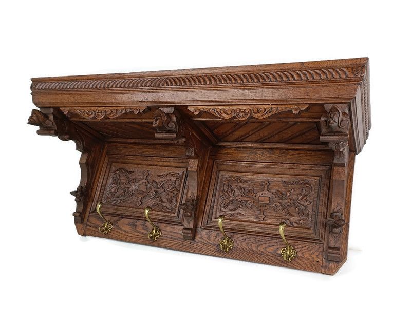 Gorgeous Large Coat Hat Rack France Hand Carved Wood Antique Wow