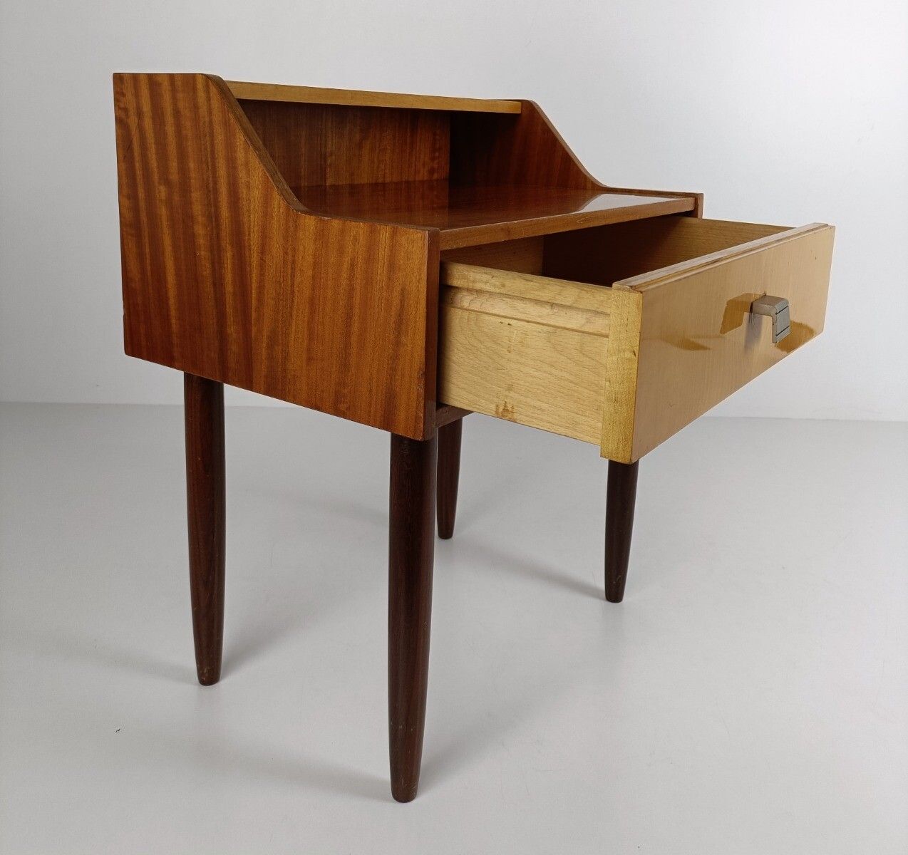 photo furniture Wooden Wood Nightstand End Table Bedroom Cabinet Vintage Modernist Retro Two Ton