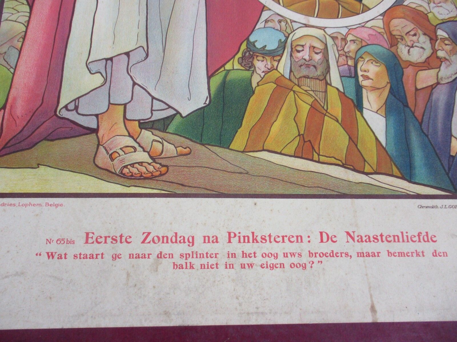Antique Religious Cardboard Print Chromolith Charity Speybrouck Goffart photo for sale