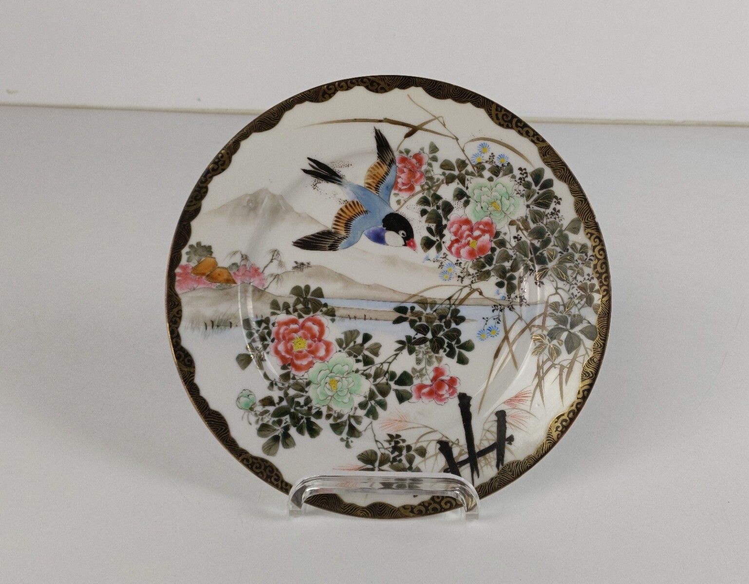 Antique Japanese  Charger Plate Decorative 19th Century Polychrome Birds Flowers photo furniture
