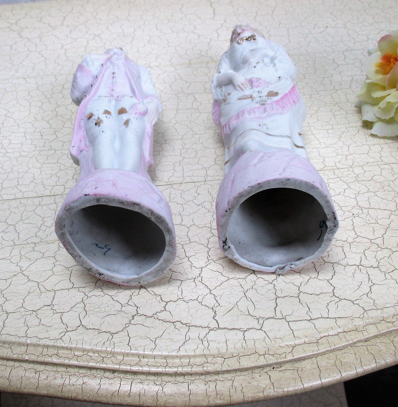 photo furniture Couple Two Figurines Courting  Woman  Man Porcelain Bisque Marked 7.87"