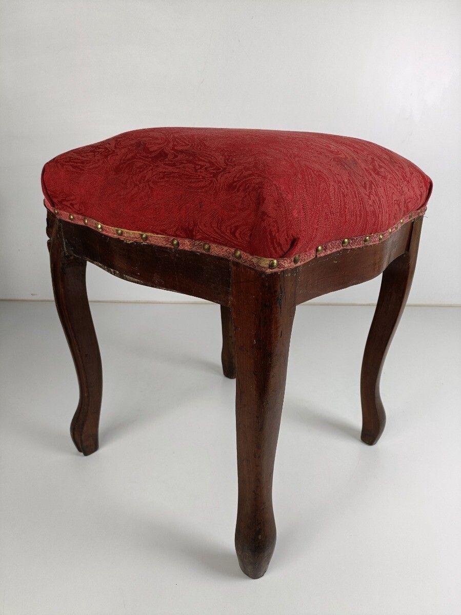 Antique Footstool Ottoman Wooden Legs Foot Rest 19th Century Louis XV Style Pink photo for sale