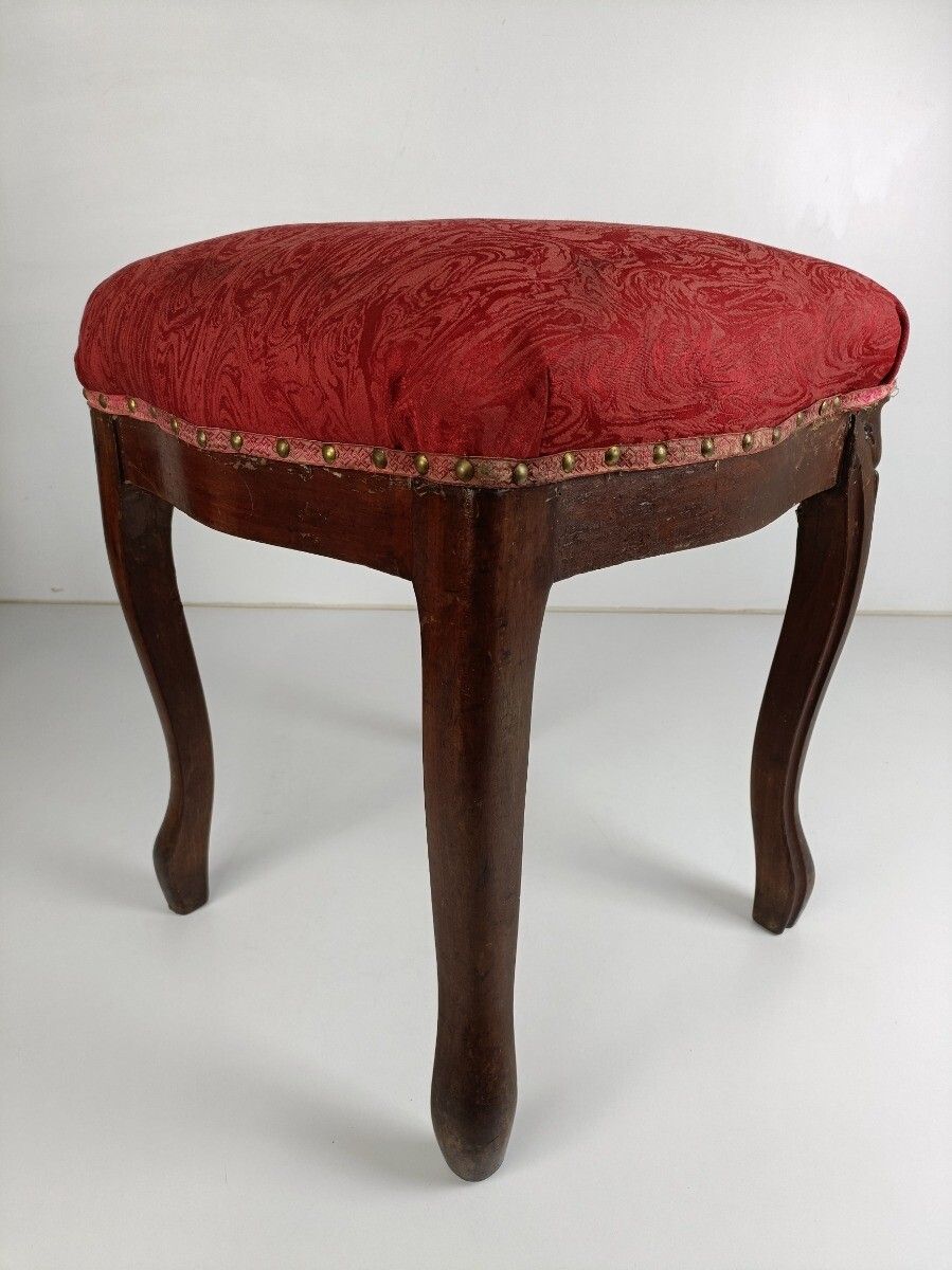 Antique Footstool Ottoman Wooden Legs Foot Rest 19th Century Louis XV Style Pink photo Furniture